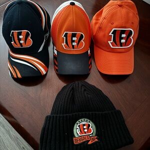 Cincinnati Bengals beanie and three ball caps.
